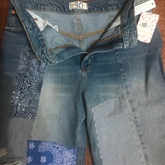 Free People wide leg patch work jeans aka Joanna blue - Picture 4 of 6